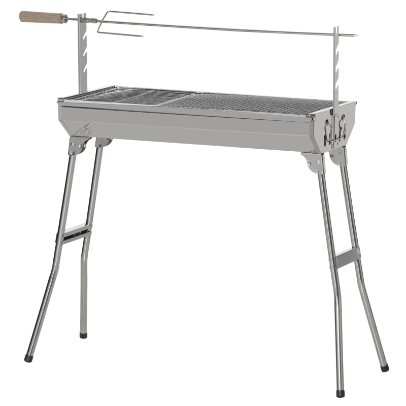 Portable Charcoal BBQ Rotisserie Grill - Foldable Legs, Black
