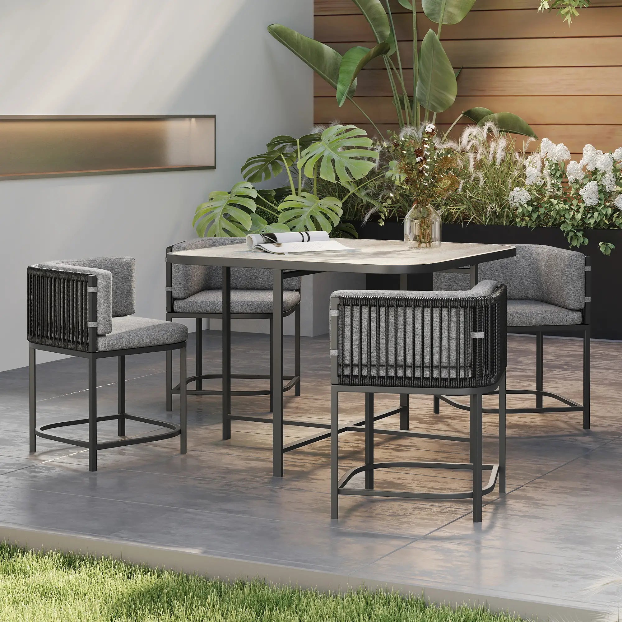 4-Seater Rattan Cubed Garden Furniture Set with Cushions - Charcoal Grey