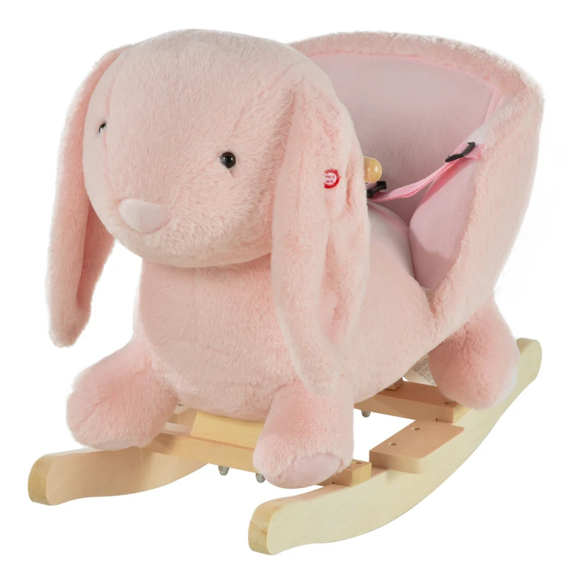 Plush Rocking Rabbit Ride-On Toy with Sound and Seatbelt for Toddlers Ages 18-36 Months Pink