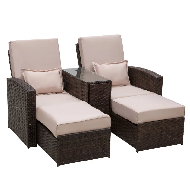 Brown Rattan 2-Seater Sofa Lounger Set
