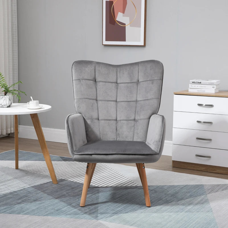 Stylish Velvet Wingback Armchair with Tufted Design and Comfortable Padding for Modern Living Rooms and Bedrooms