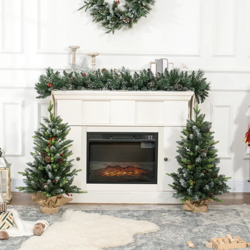 Set of 2 Pre-Lit 3ft Christmas Trees with Berries & Pinecones - Perfect Holiday Decor for Home & Office
