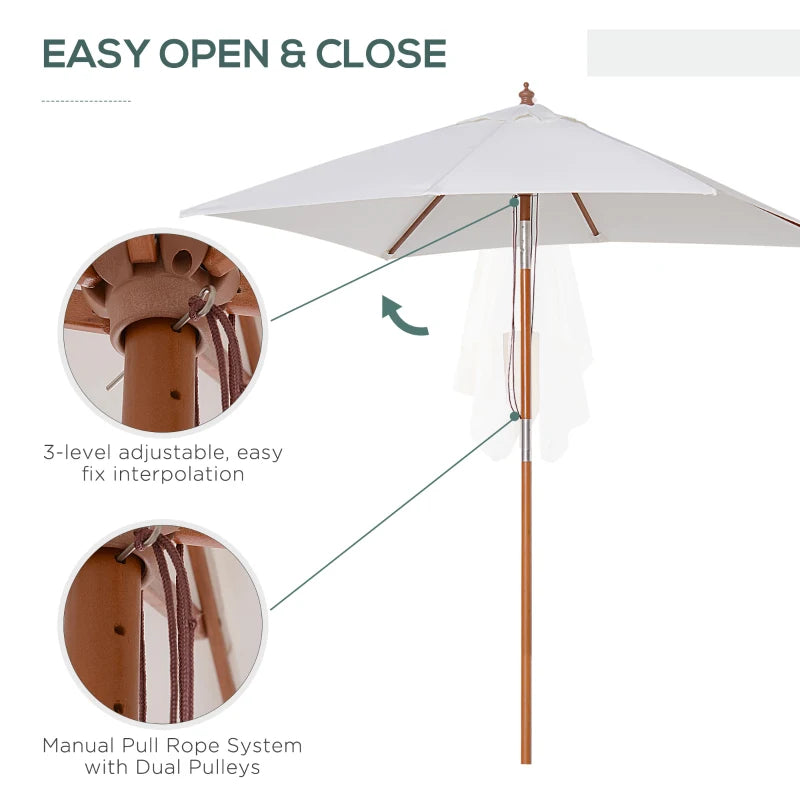 Cream White Tilting Garden Parasol Umbrella - 2m x 1.5m
