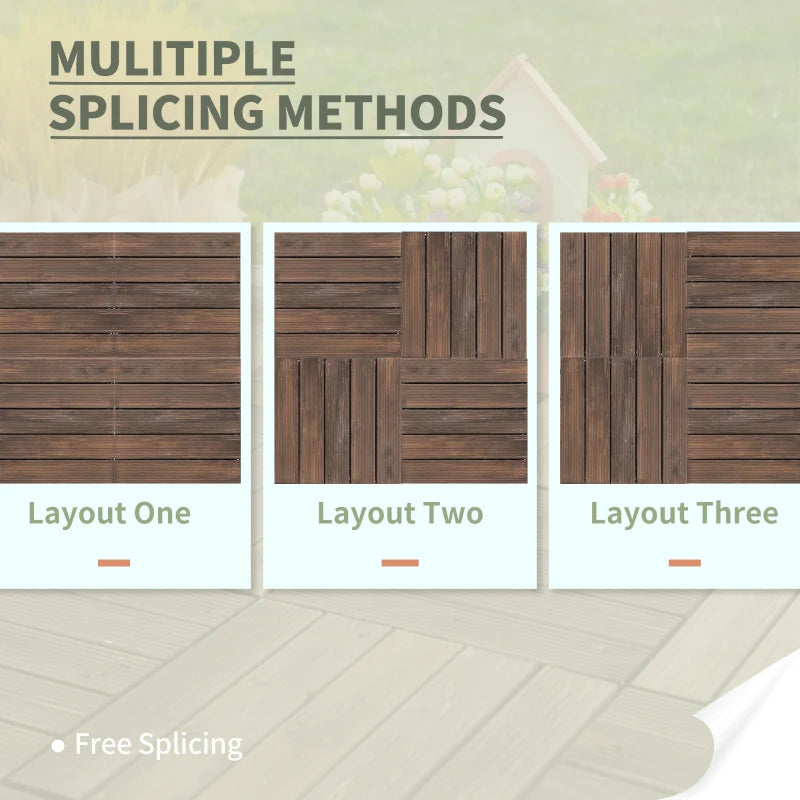 x27 Pack of 30 x 30 cm Solid Wood Decking Tiles - Interlocking