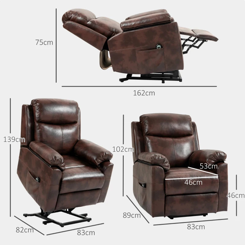 Dark Brown Faux Leather Electric Riser Recliner Chair with 70° Recline for Ultimate Comfort