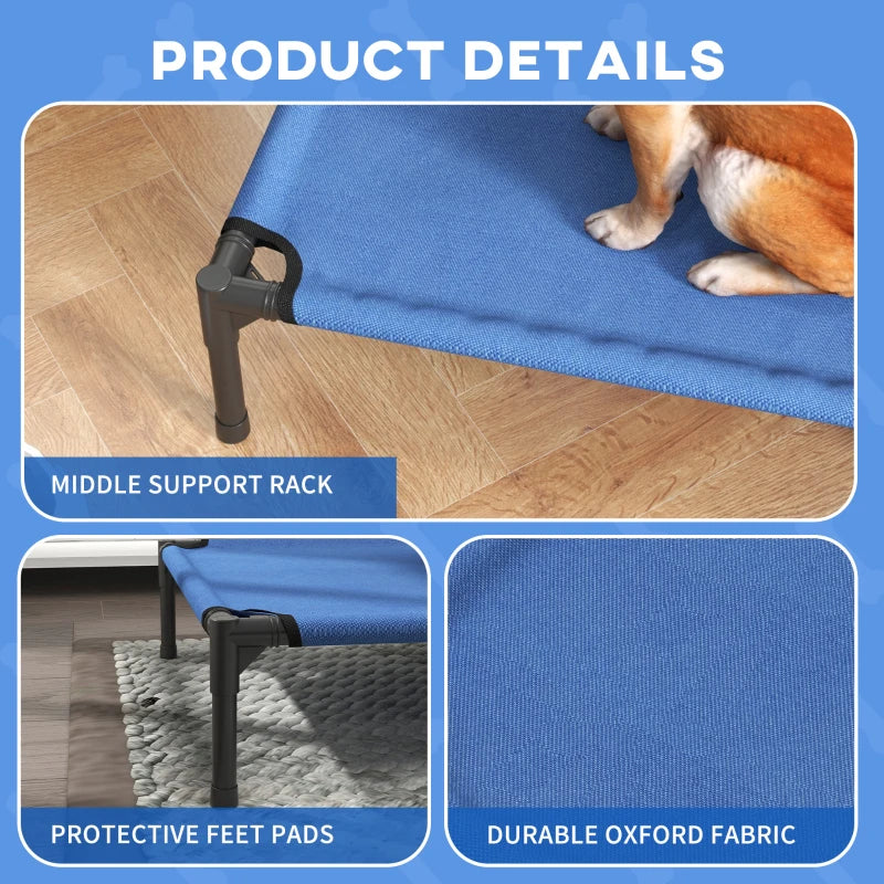 Elevated Dog Bed for Cats & Dogs - Portable Medium Camping Bed with Metal Frame - Blue Color