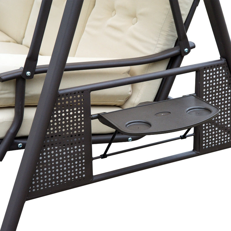 Beige 3-Seater Swing Hammock Chair with Canopy and Cushion