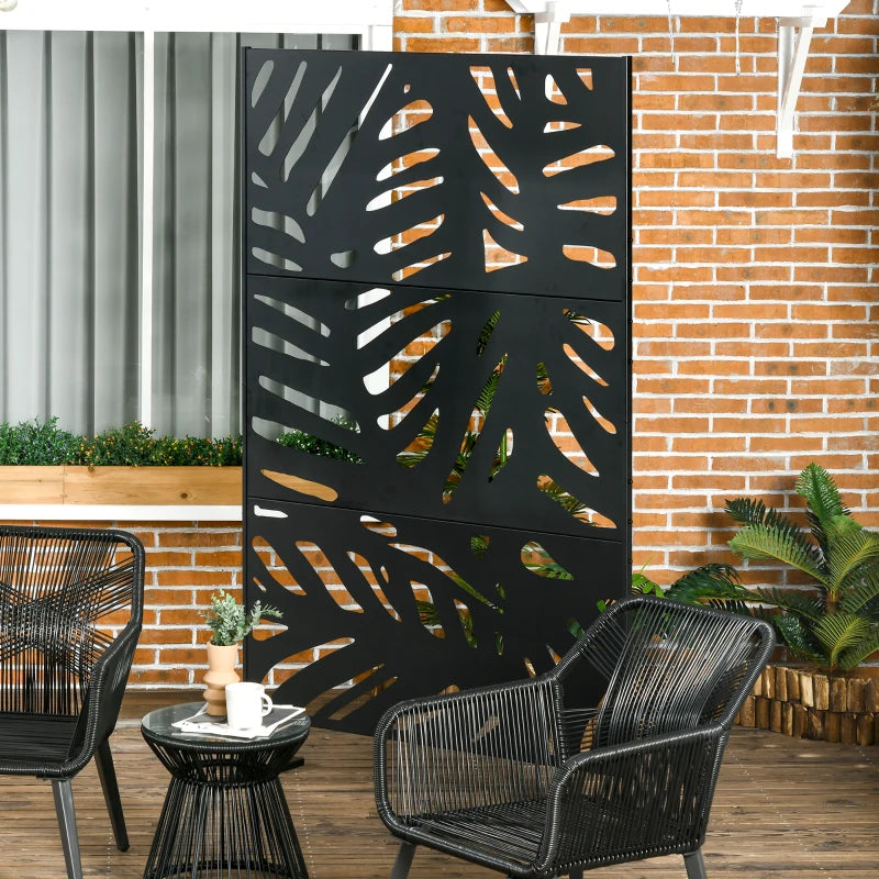 Freestanding Outdoor Privacy Screen - Decorative Metal Garden Divider, 48" x 78", Black for Deck and Pool