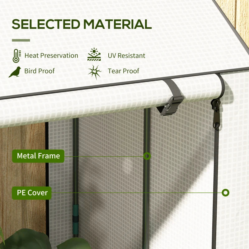 Portable White Mini Greenhouse with 4 Shelves for Plants, 100x80x150cm