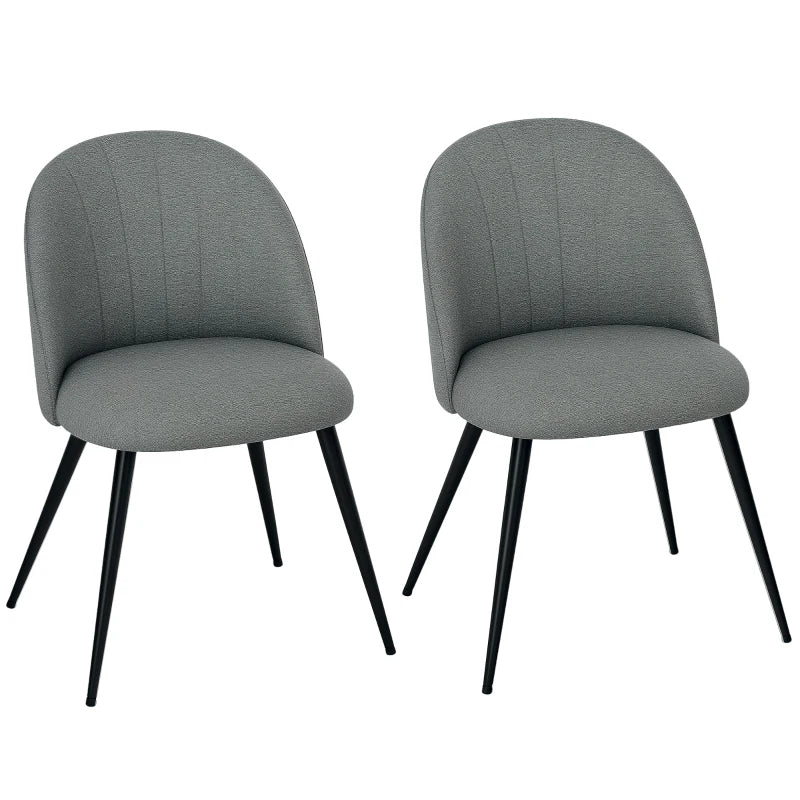 Modern Grey Dining Chairs Set of 2 - Upholstered Kitchen Chairs with Metal Legs, Shell Backrest & Padded Seat for Home