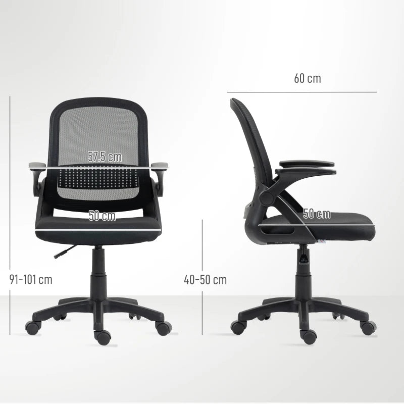 Breathable Mesh Ergonomic Office Chair with Flip-up Armrests and Lumbar Support for Home and Office Black