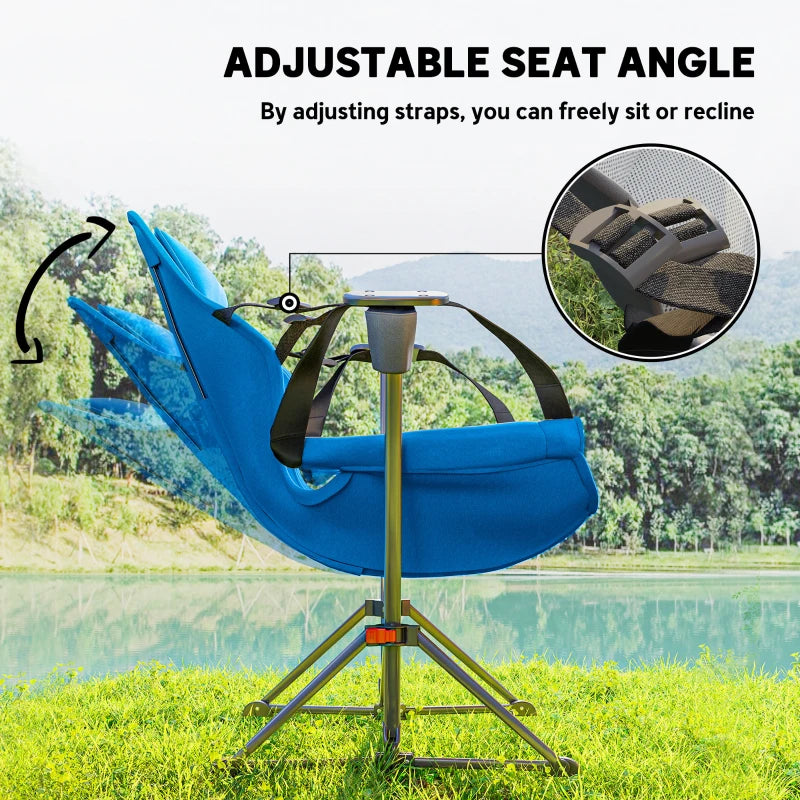 Adjustable Blue Camping Chair Set of 2 - Portable Swinging Hammock with Cup Holder, Headrest, Padded Seat & Carry Bag for Travel, Fishing & Hiking