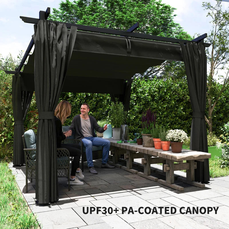 3m x 3m Dark Grey Retractable Roof Pergola with Curtains