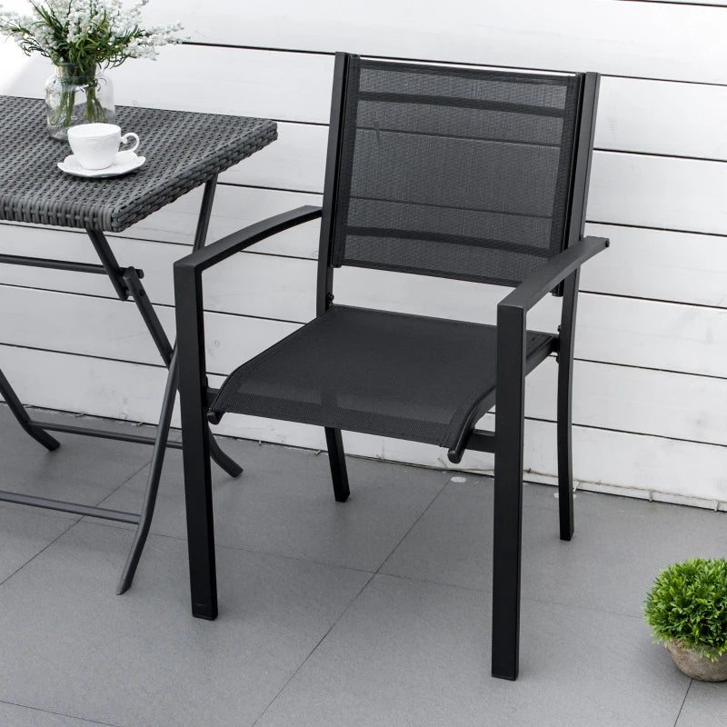 Black Steel Frame Outdoor Dining Chairs Set