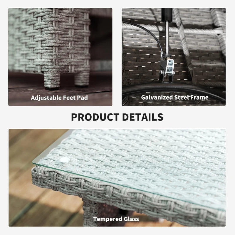 4 Piece Navy Blue Rattan Garden Furniture Set - Outdoor Sofa Sectional with Glass Top Table for Poolside