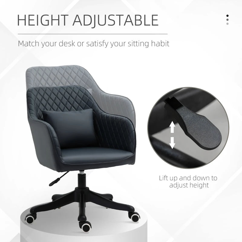 Vinsetto Deep Blue PU Leather Office Chair with Massage Lumbar Pillow, Rolling Wheels - Ideal for Desk, Makeup Vanity & Home