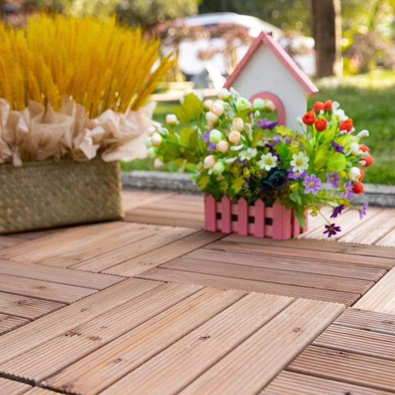 Brown Wooden Interlocking Decking Tiles (27 Tiles)