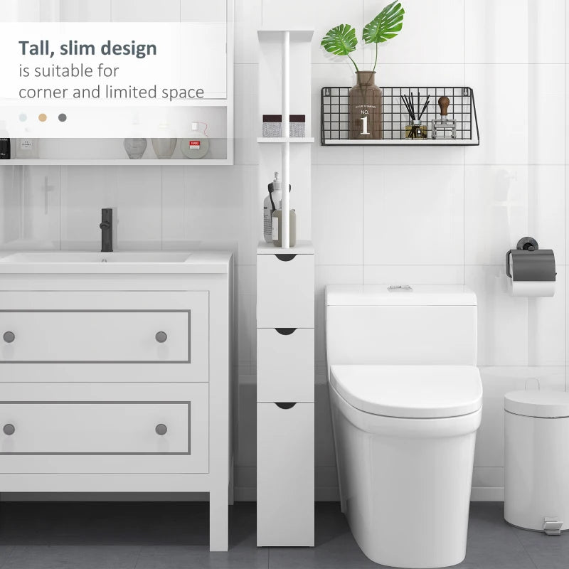Slim Bathroom Storage Cabinet with Drawers Tall White Bathroom Cupboard with 2-Tier Shelf