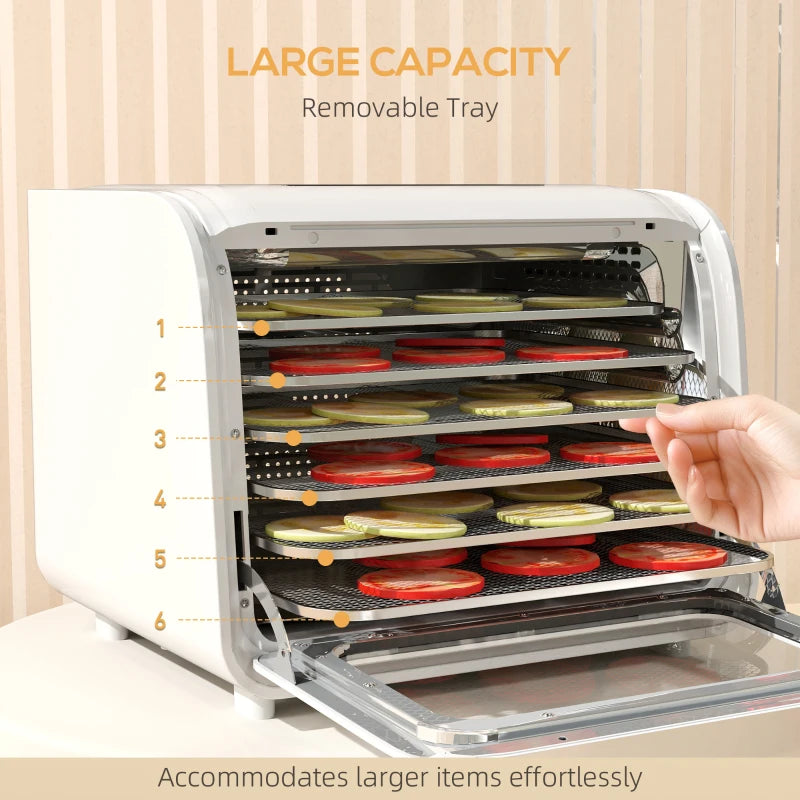 Premium 35-70°C Six-Tray Food Dehydrator - White | Perfect for Healthy Snacks, Jerky, Fruits & Vegetables
