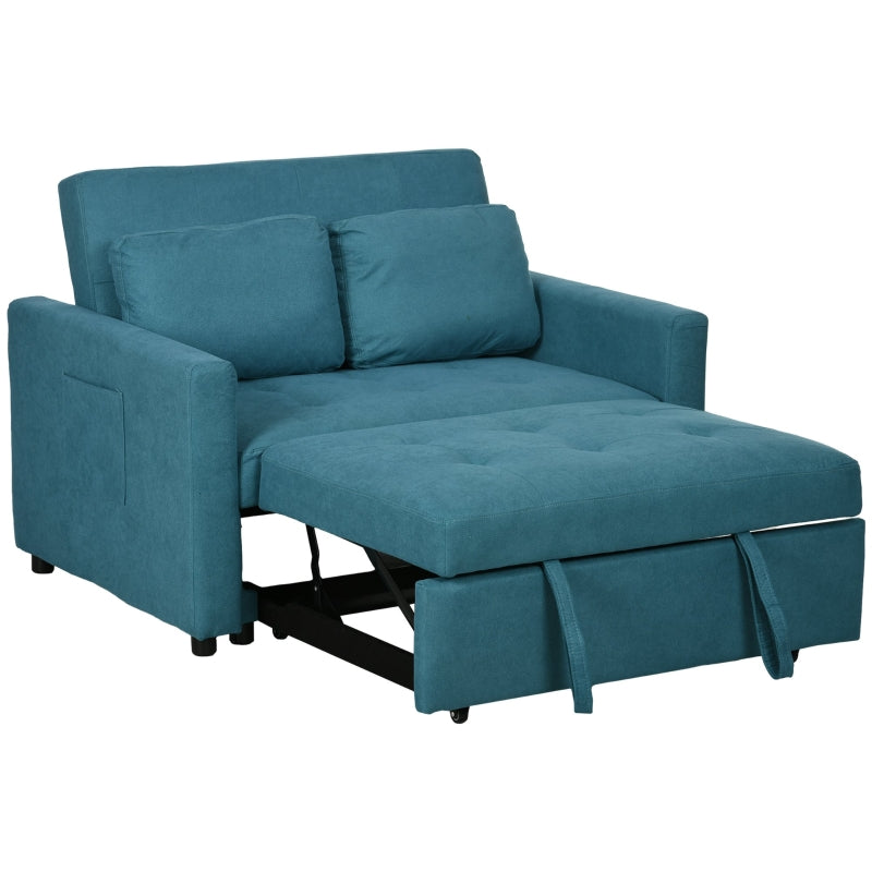 Convertible Loveseat Sofa Bed with Cushions and Side Pockets for Living Room, Stylish Blue Design