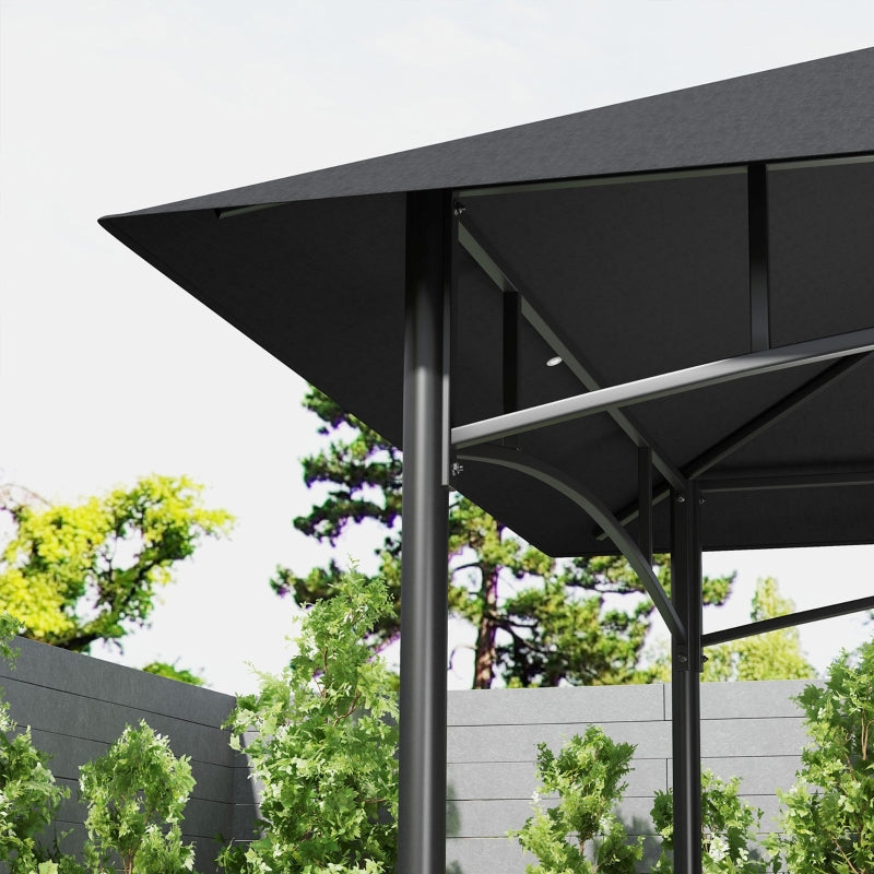150cm x 240cm Grey BBQ Grill Gazebo with Shelves - Outdoor Cooking Canopy