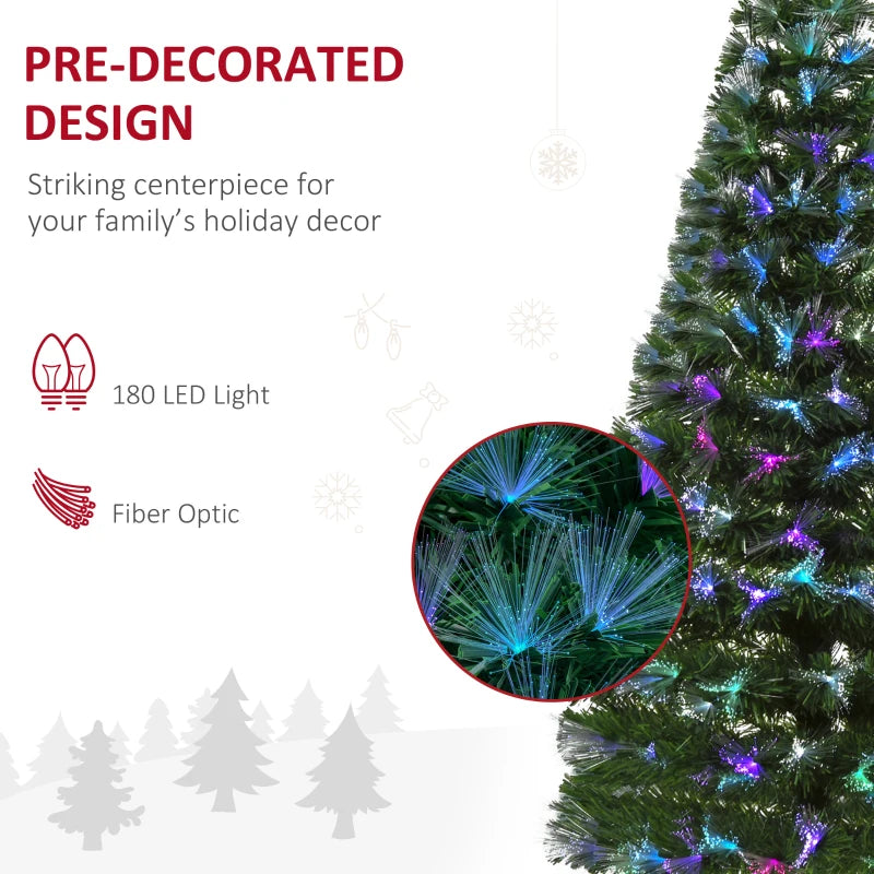 5FT Multicoloured Artificial Christmas Tree with Fibre Optic Lights, Pre-Lit Modes, Metal Stand & Star Holder - Festive Home Decoration