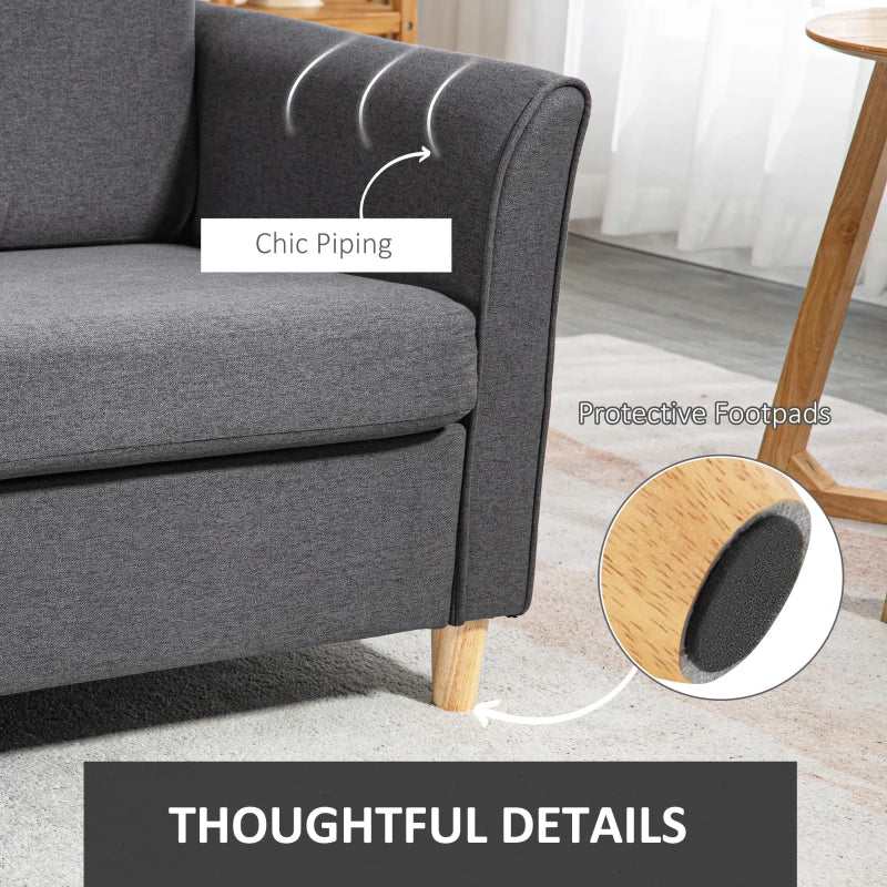 Modern Compact Loveseat Sofa for Living Room with Wooden Legs and Armrests in Dark Grey
