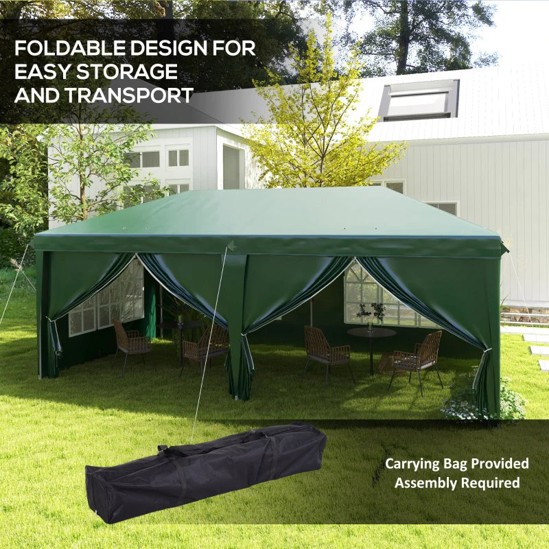 Dark Green 3x6m Pop-Up Gazebo with Curtain Walls and Windows