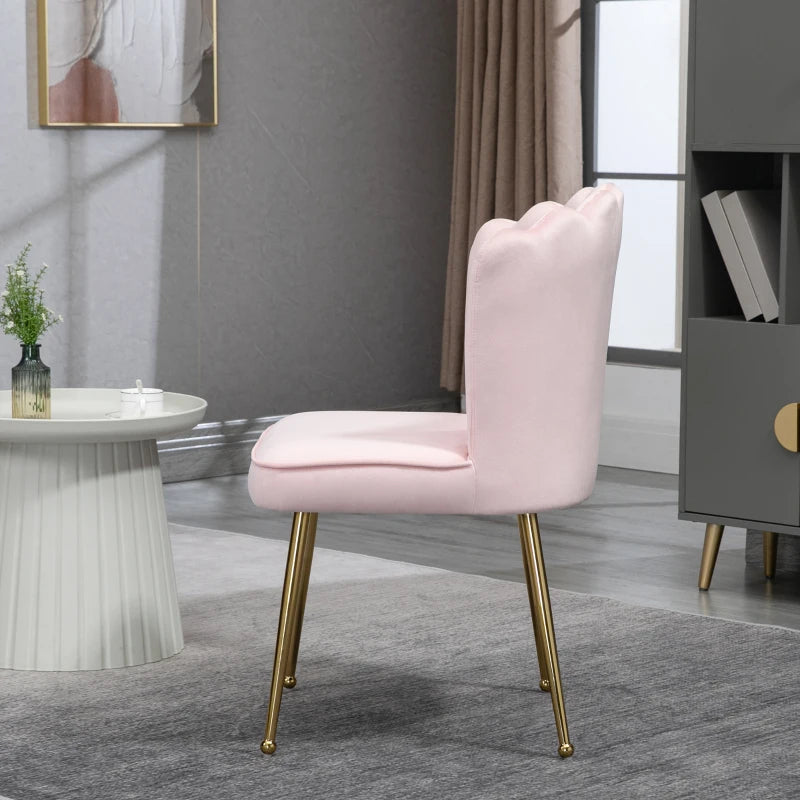 Set of 2 Velvet Upholstered Dining Chairs with Gold Metal Legs, Stylish Lounge Chairs for Living Room, Pink