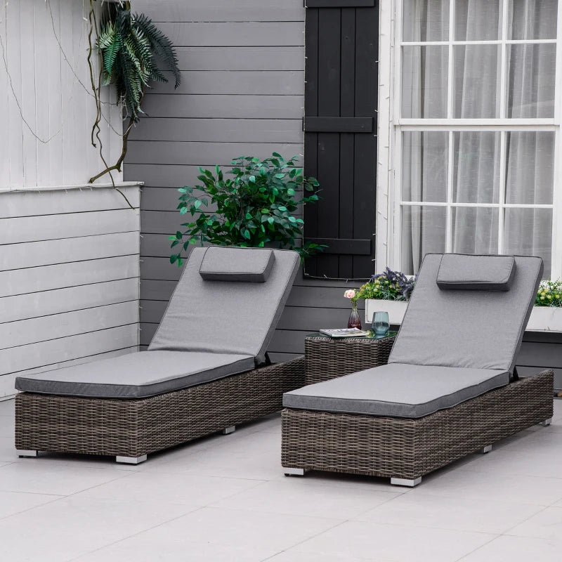 Adjustable 2-Seater Half-Round Rattan Wicker Recliner Set - Grey