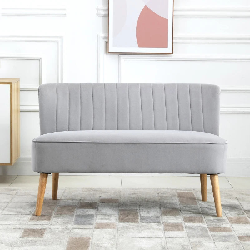 Modern Velvet Double Seat Sofa with Wood Frame and Foam Padding - Soft Compact Couch in Grey