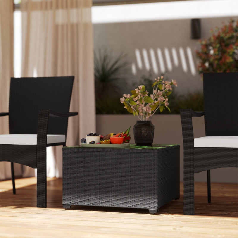 62 x 62cm Black Glass-Top Rattan Side Table