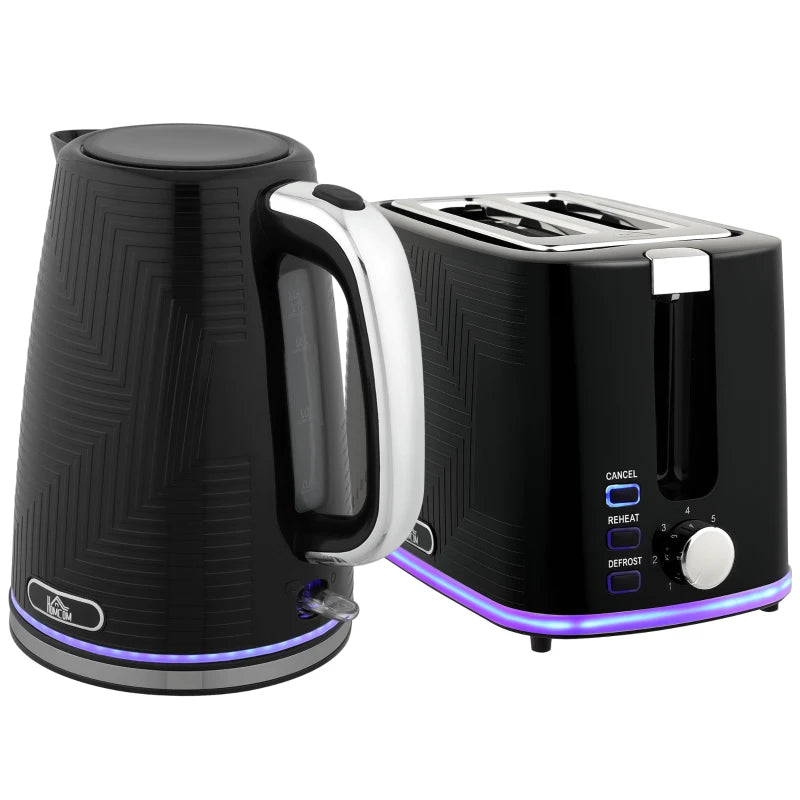 Sleek Black Modern Kettle and Toaster Set - Stylish Kitchen Appliances for Effortless Breakfast Preparation