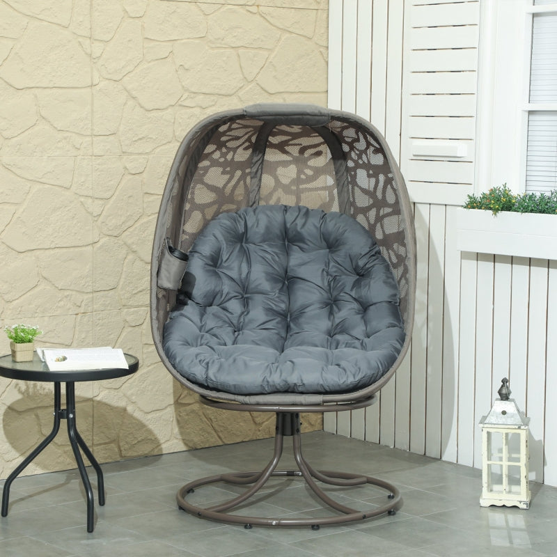 Swivel Egg Chair with Cushions - Foldable Metal Frame Lounge Chair for Indoor Outdoor Use - Grey - Perfect for Balcony, Patio, and Living Room