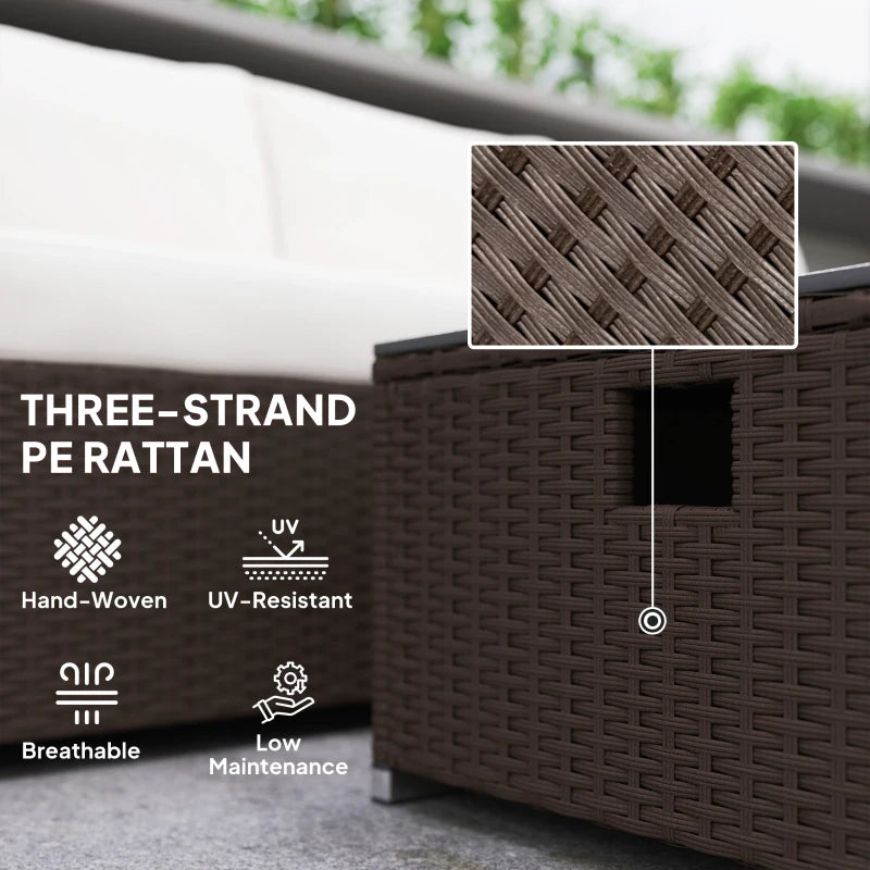 5-Piece Rattan Garden Furniture Set with Gas Fire Pit & Footstools - Brown & Cream