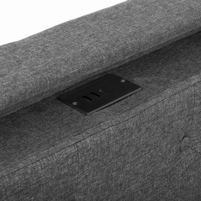 Modern Grey Double Upholstered Bed with Storage Drawers & Adjustable Button Tufted Headboard - 200L x 142W x 109H cm