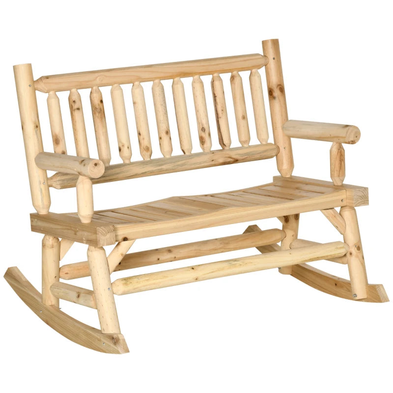 Natural Wood 2-Seater Rocking Bench Loveseat - Rustic Style