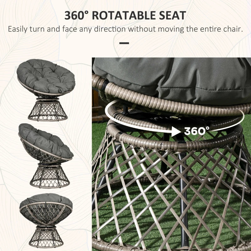Grey Rattan Garden Moon Chair Set - 3-Piece