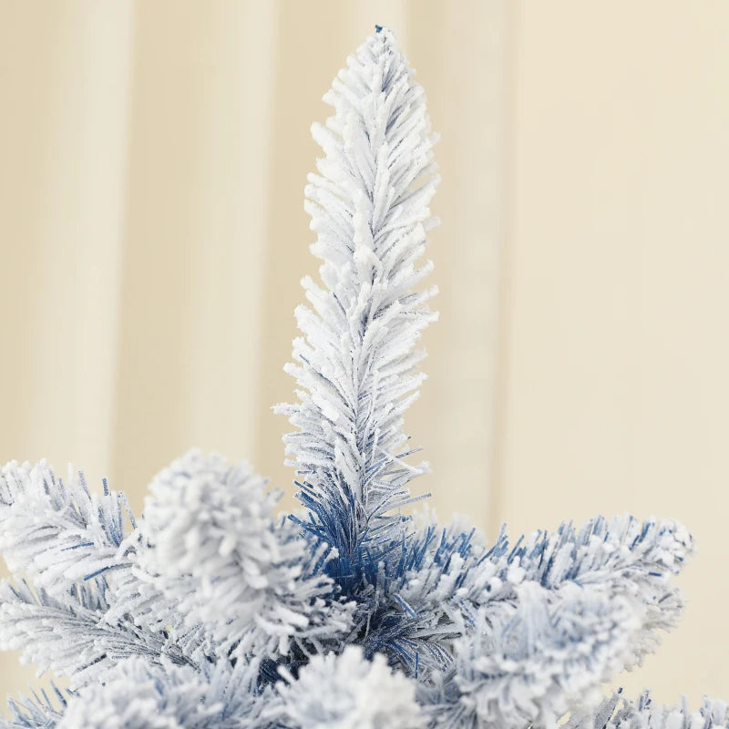 5ft Flocked Blue Artificial Christmas Tree with 450 Snow Frosted Tips & Metal Stand - Snowy Hinged Xmas Decor