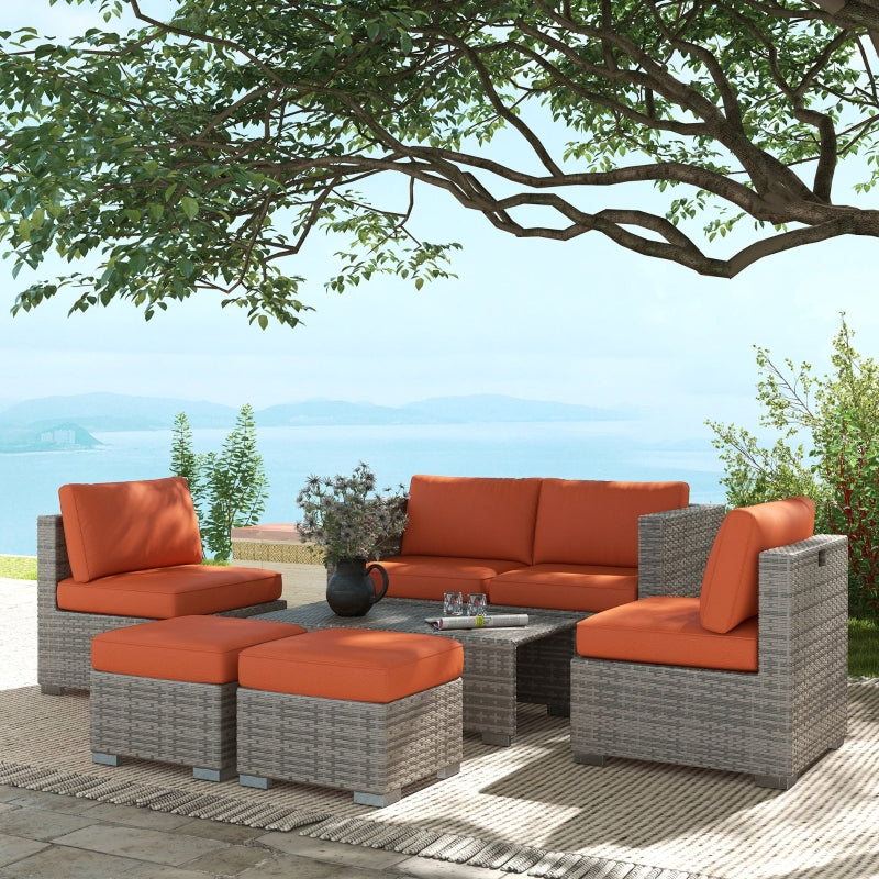 8-Piece Rattan Garden Furniture Set with Orange and Grey Cushions