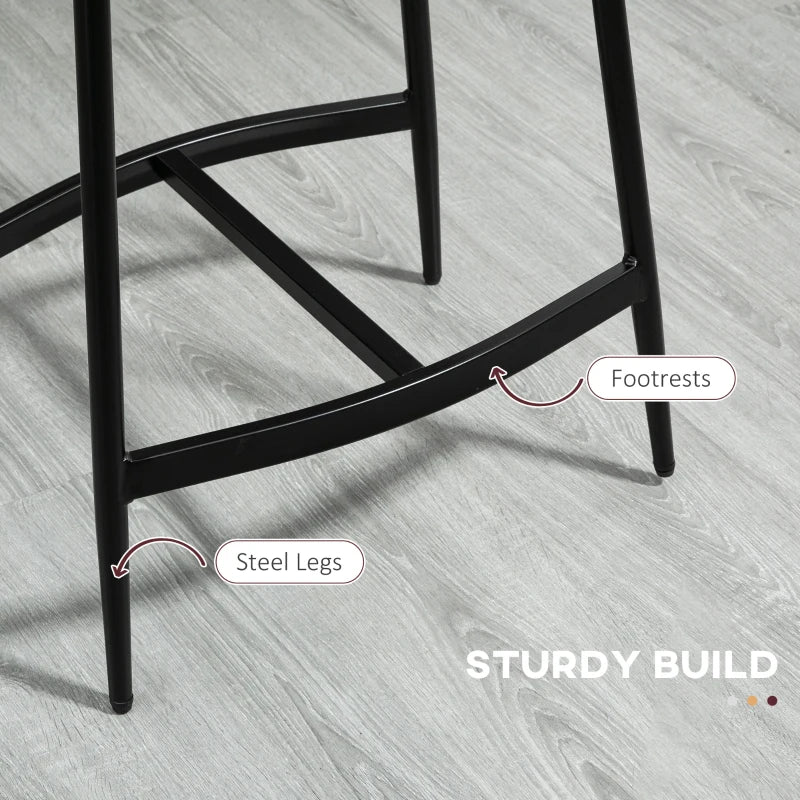 Set of 2 Grey Microfibre Upholstered Bar Stools - Industrial Curved Seat Design with Steel Frame for Kitchen & Dining Room