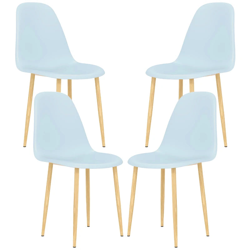 Modern Light Blue Dining Chairs Set of 4 - Stylish Kitchen Chairs with Backrest & Steel Legs for Dining Room & Living Room