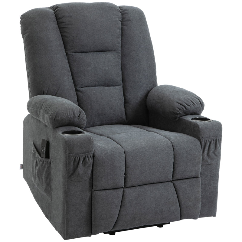 Oversized Riser Recliner Chair for Elderly - Fabric Lift Chair with Remote, Side Pockets, Cup Holder in Charcoal Grey