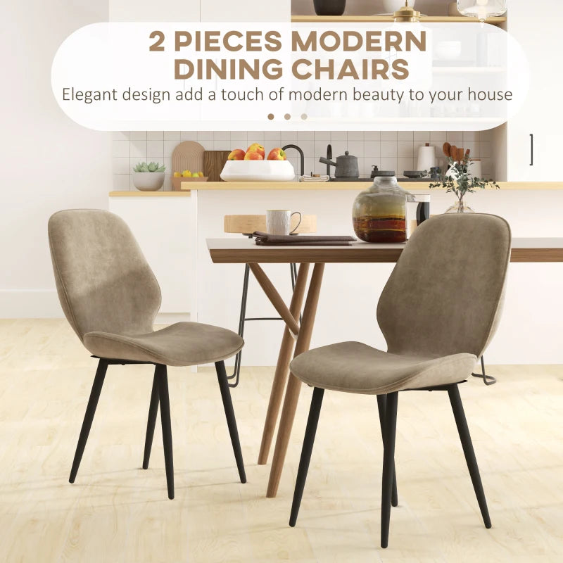 Light Brown Velvet Dining Chairs Set of 2 with Metal Legs - Stylish Dining Room & Living Room Seating