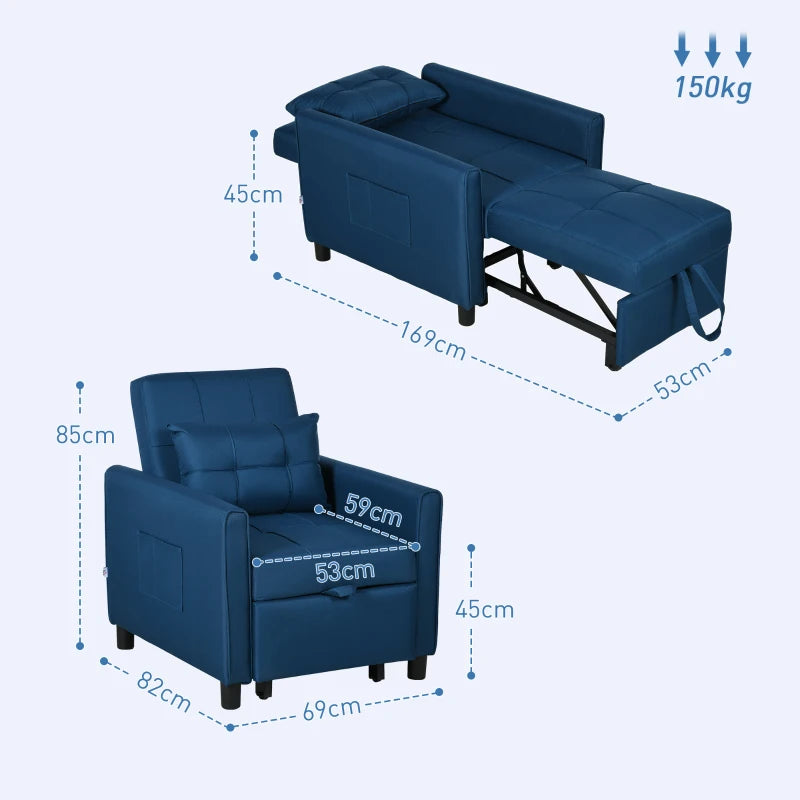 Linen-Look Blue Single Chair Bed for Stylish and Comfortable Seating Solutions