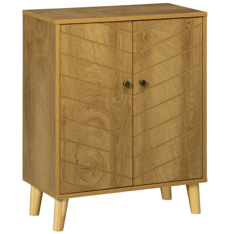 Vintage Storage Cabinet with Chevron Doors & Pine Wood Legs - Stylish Side Cabinet for Living Room, Kitchen, Bedroom