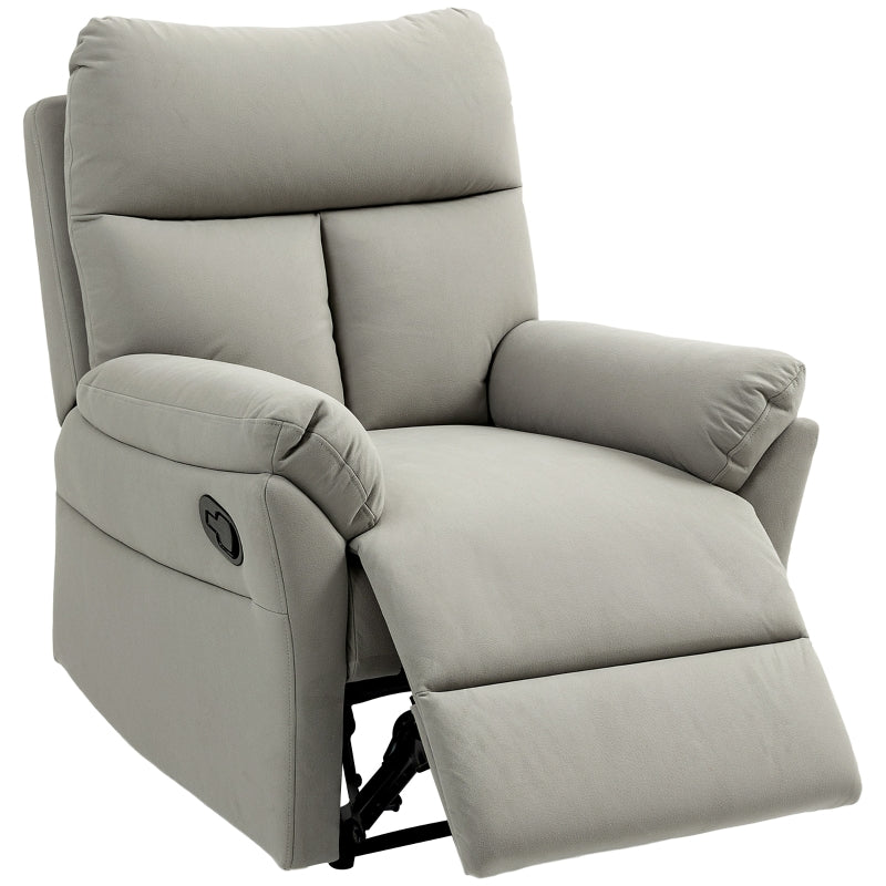 Grey Manual Reclining Armchair with Footrest - 140° Comfort for Living Room or Office