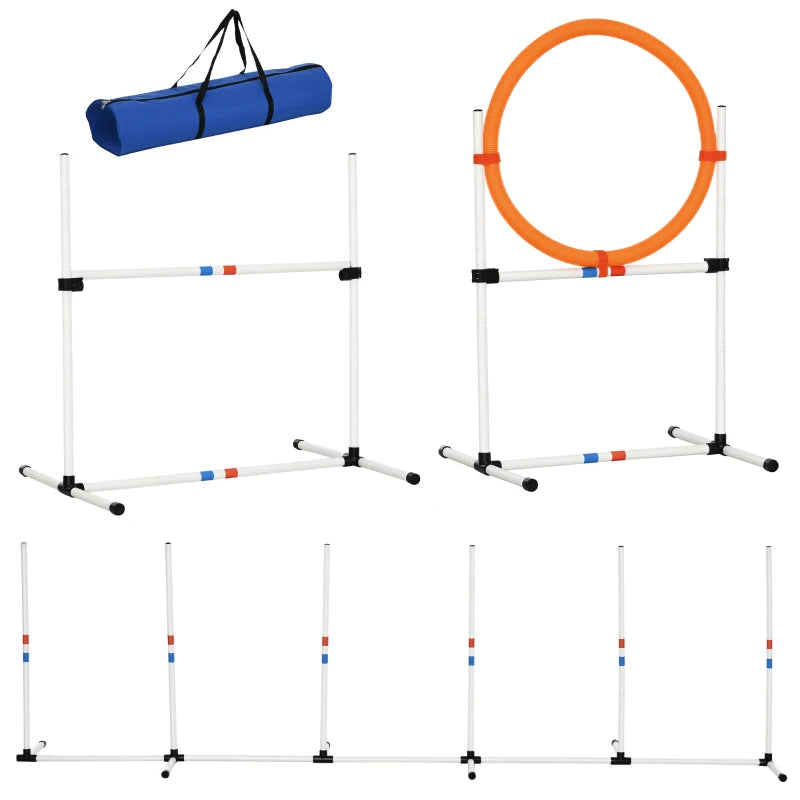 3 Piece Adjustable Pet Agility Training Set - Dog Play Equipment for Jumping, Running & Obedience (Pole, Hoop, Hurdle)