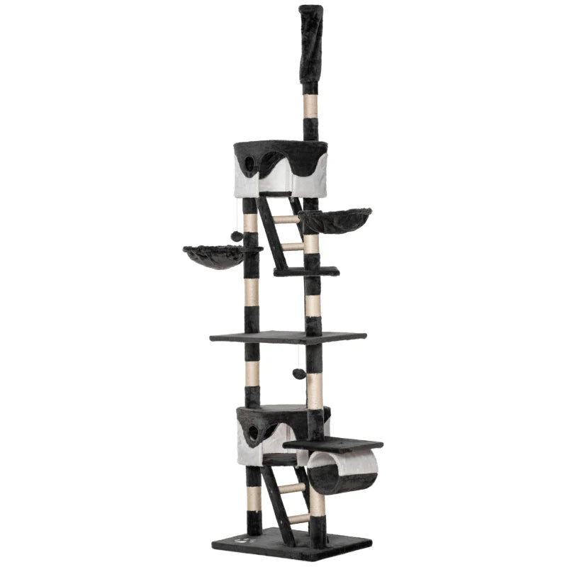 Adjustable Floor-to-Ceiling Cat Tree for Indoor Cats - 240-260cm Height, Stylish White Design, Perfect for Climbing & Play