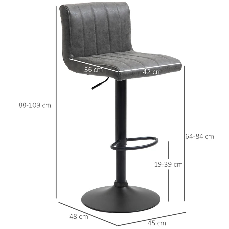 Adjustable Swivel Barstools Set of 2 - Grey PU Leather Counter Chairs with Footrest & Gas Lift